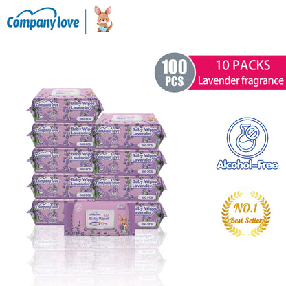 [FREE SHIPPING 10 Packs] Company Love Premium Lavender Baby Wet Wipes (1000pcs Mega Pack) | EDI Pure Water Alcohol-Free Baby Wipes | Thick Pearl Embossed Fragrant Wipes