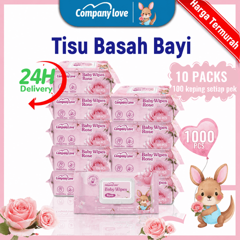 [10 Packs Bulk Deal] Company Love Natural Rose Scented Baby Wet Wipes | 1000 Sheets Mega Value Bundle | Alcohol-Free Deep Hydration Baby Wipes Malaysia