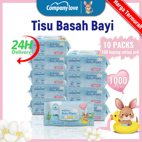 [free shipping 10 Packs]Company Love Premium Jasmine Baby Wet Wipes (1000pcs Value Pack) | EDI Pure Water Alcohol-Free Baby Wipes | Thick Pearl Textured Refreshing Wipes