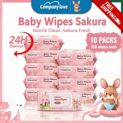 [FREE SHIPPING 10 Packs] Company Love Sakura Rose Baby Wet Wipes 1000pcs (10 Packs Deal) - Thick & Gentle