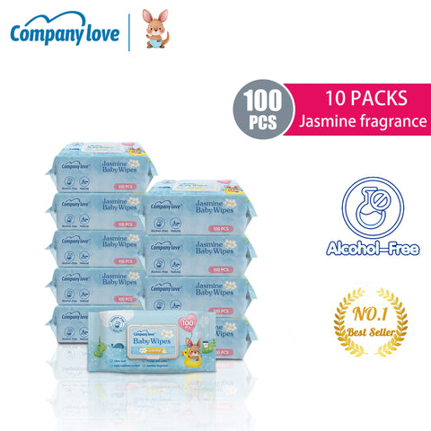 [free shipping 10 Packs]Company Love Premium Jasmine Baby Wet Wipes (1000pcs Value Pack) | EDI Pure Water Alcohol-Free Baby Wipes | Thick Pearl Textured Refreshing Wipes