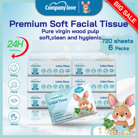 [free shipping]Company Love Ultra Soft Baby Tissue (720pcs / 6 Bags Combo) | Premium Lotion-Infused Cloud Tissue for Sensitive Skin | Virgin Wood Pulp Baby Facial Wipe