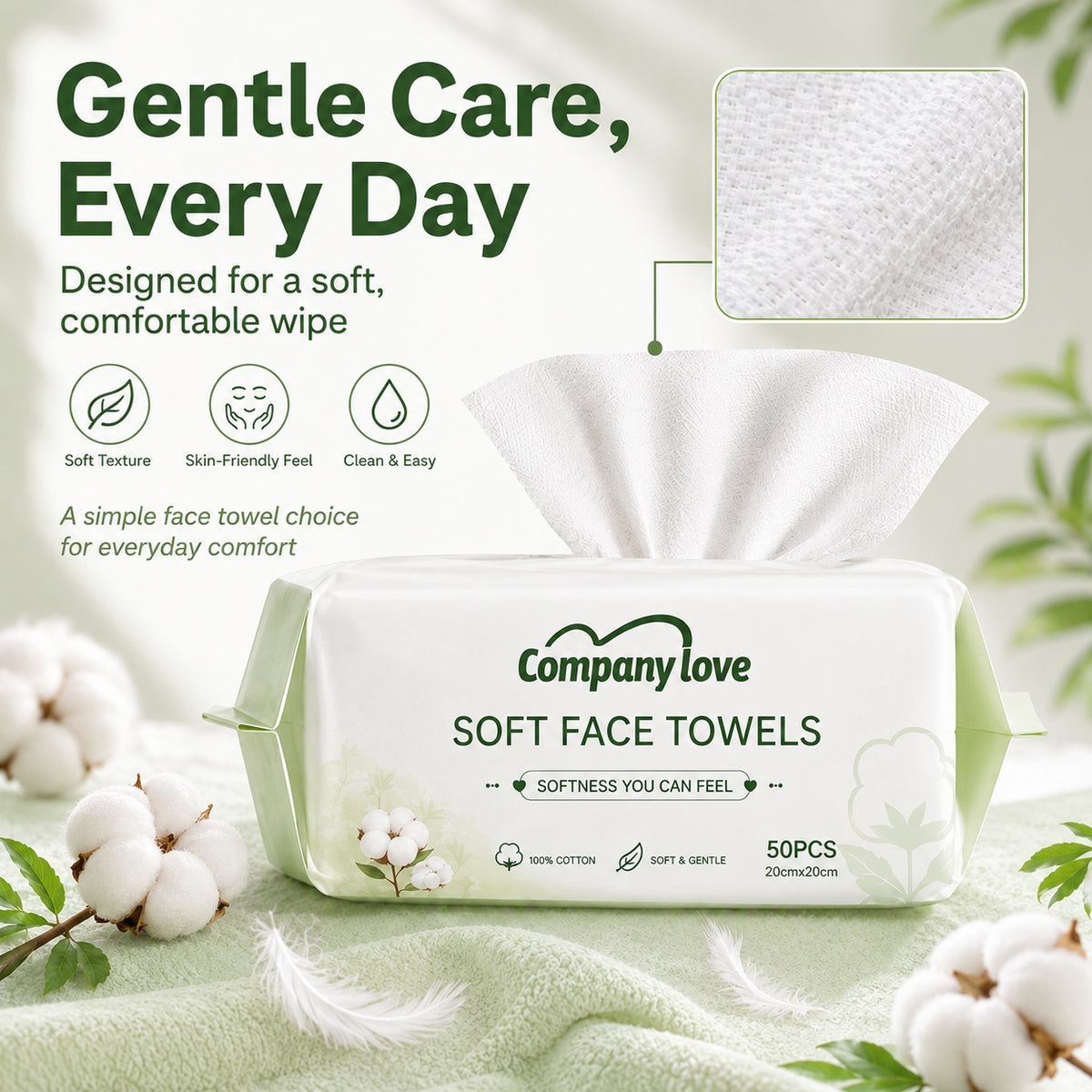 Companylove Soft Face Towels 1Pack（50pcs） 100% Pure cotton face towel 20cmx20cm