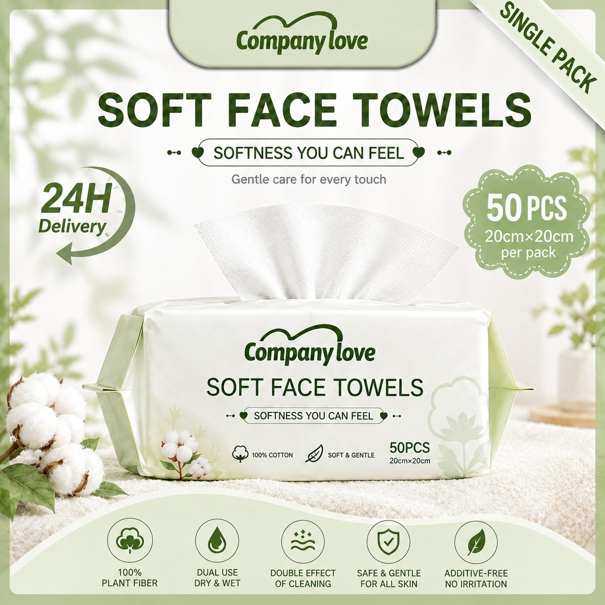 Companylove Soft Face Towels 1Pack（50pcs） 100% Pure cotton face towel 20cmx20cm