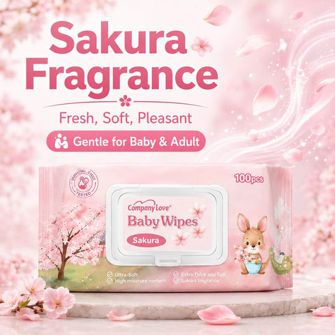 Company Love Natural Sakura Scented Baby Wet Wipes | 100pcs Family Pack | Alcohol-Free Soothing Purified Water Wipes Malaysia