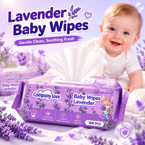 Tisu Basah Bayi Lavender Company Love (Pek 100 Keping Berpenutup) | Wet Wipes Bayi Air Tulen EDI Mudah Alih Tanpa Alkohol Selesa