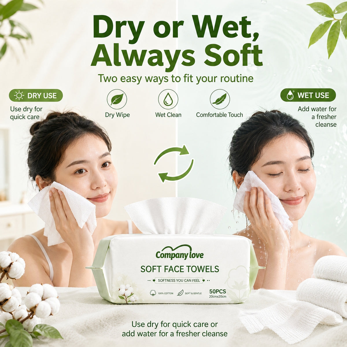 Companylove Soft Face Towels 1Pack（50pcs） 100% Pure cotton face towel 20cmx20cm