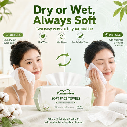 Companylove Soft Face Towels 1Pack（50pcs） 100% Pure cotton face towel 20cmx20cm