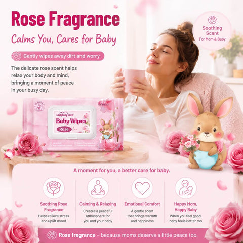 [5 Packs Bulk Deal] Company Love Natural Rose Scented Baby Wet Wipes | 500 Sheets Mega Value Bundle | Alcohol-Free Deep Hydration Baby Wipes Malaysia