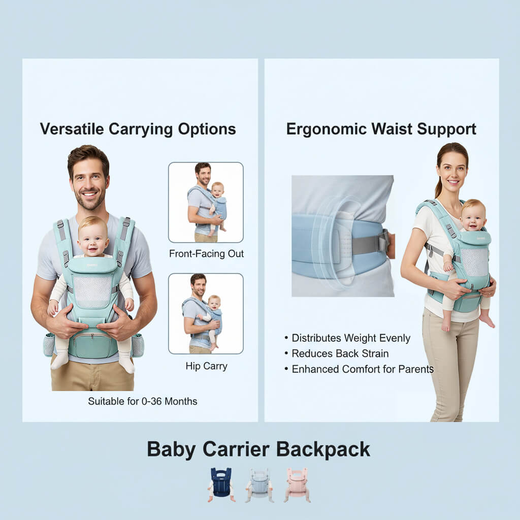 Company Love 3-in-1 Ergonomic Baby Carrier with Hip Seat | Breathable Cool Air Mesh Infant Carrier for Newborn to Toddler | Weight Distribution Spinal Support
