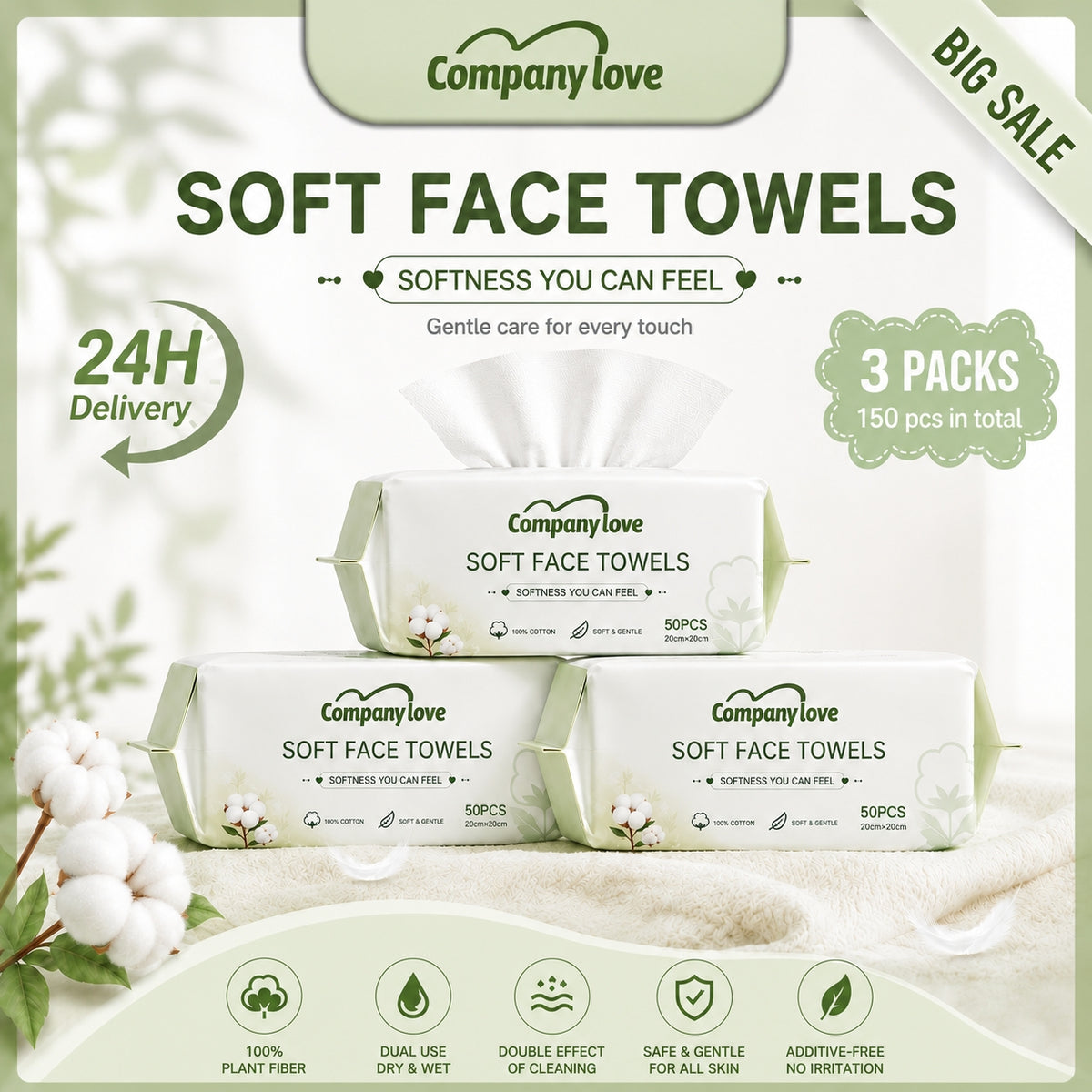 Companylove Soft Face Towels 3 Packs(150pcs) 100% Pure cotton face towel 20cmx20cm