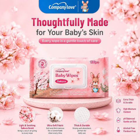 [5 Packs Bulk Deal]Company Love Sakura Rose Baby Wet Wipes 500pcs Mega Pack | Alcohol-Free, Hypoallergenic & Thick Wipes for Sensitive Skin