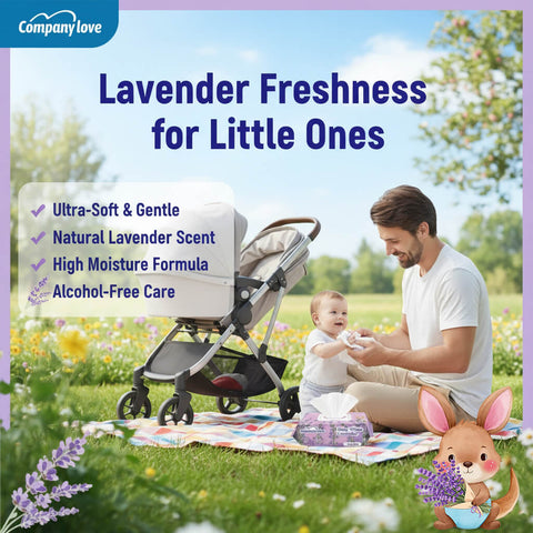 Tisu Basah Bayi Lavender Company Love (Pek 100 Keping Berpenutup) | Wet Wipes Bayi Air Tulen EDI Mudah Alih Tanpa Alkohol Selesa
