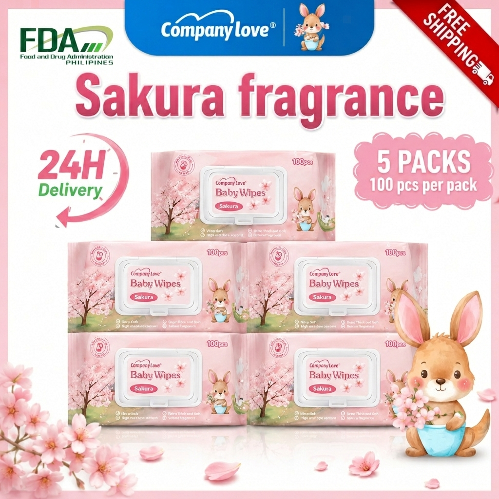 [FREE SHIPPING 5 Packs] Company Love Sakura Rose Baby Wet Wipes (500pcs, 5 Packs Bulk Deal) - Extra Thick & Alcohol-Free