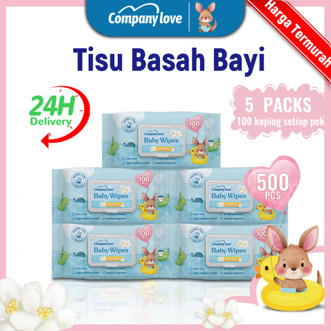 [free shipping 5 Packs]Company Love Premium Jasmine Baby Wet Wipes (500pcs Value Pack) | EDI Pure Water Alcohol-Free Baby Wipes | Thick Pearl Textured Refreshing Wipes