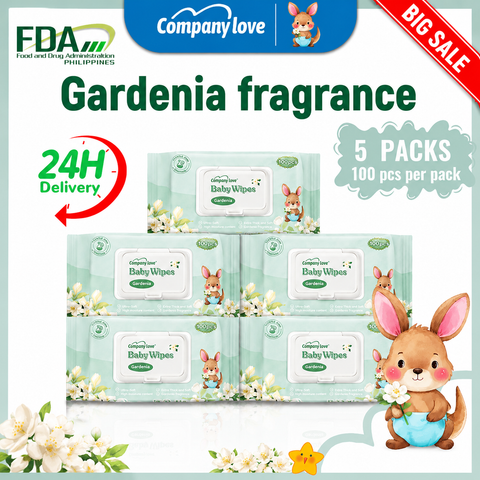 [free shipping 5 Packs]Company Love Natural Gardenia Scented Baby Wet Wipes | 500 Sheets Mega Value Bundle | Alcohol-Free Mild Purified Water Wipes Malaysia