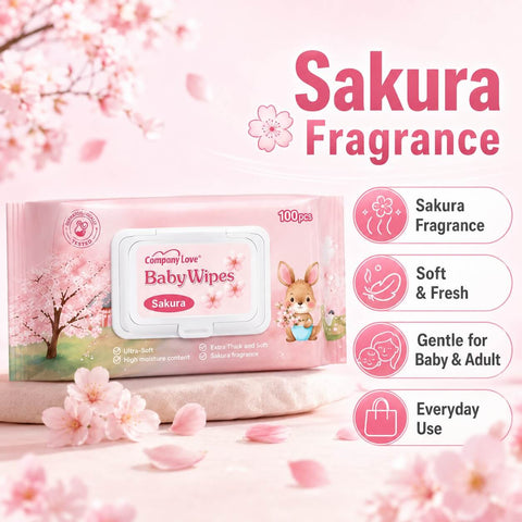 [5 Packs Bulk Deal]Company Love Sakura Rose Baby Wet Wipes 500pcs Mega Pack | Alcohol-Free, Hypoallergenic & Thick Wipes for Sensitive Skin