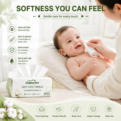Companylove Soft Face Towels 3 Packs(150pcs) 100% Pure cotton face towel 20cmx20cm