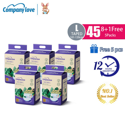 [free shipping 5 Packs]Company Love Premium Adult Tape Diapers Trial Pack | High Absorbency & Leak-Proof Incontinence Care Diapers for Elderly (Size M-XL)