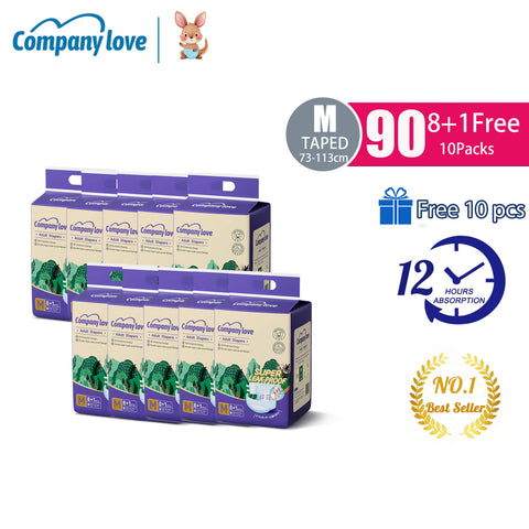 Lampin Dewasa Pelekat Company Love [90+10 Keping Pek Mega] | Diaper Dewasa Berperekat Refastenable | Tape Diapers Serapan Tinggi Malaysia