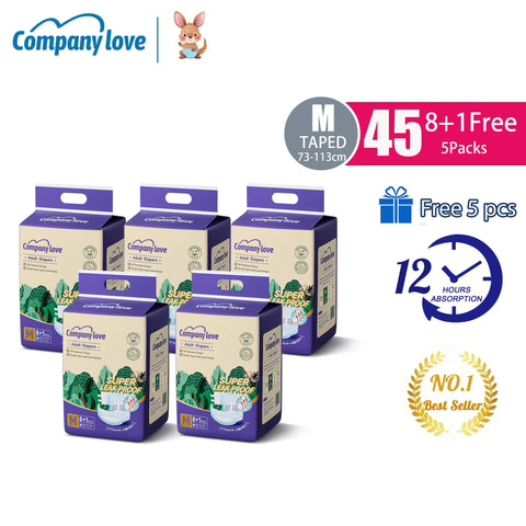 [free shipping 5 Packs]Company Love Premium Adult Tape Diapers Trial Pack | High Absorbency & Leak-Proof Incontinence Care Diapers for Elderly (Size M-XL)
