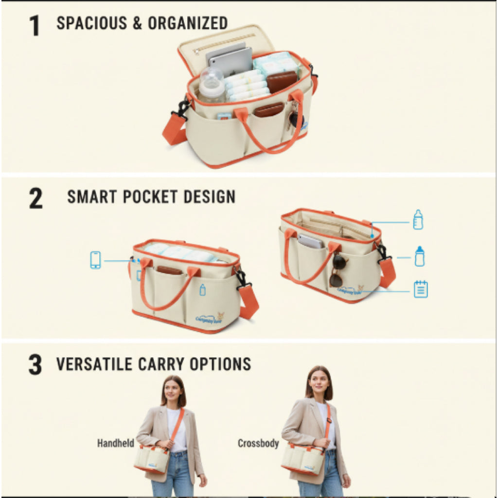 Company Love Multi-Functional Diaper Bag Backpack | Large Capacity Mama Backpack with Insulated Bottle Pockets & Stroller Straps (Waterproof)