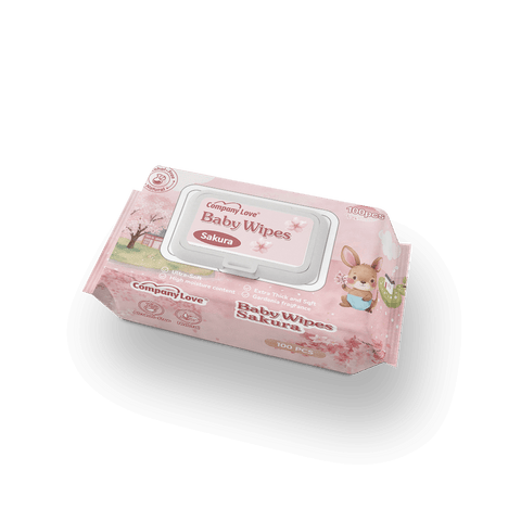 Tisu Basah Bayi Wangian Sakura Company Love | Wet Wipes Baby 100pcs Bertutup | Air Tulen Alami Sifar Alkohol Melegakan Kulit Malaysia