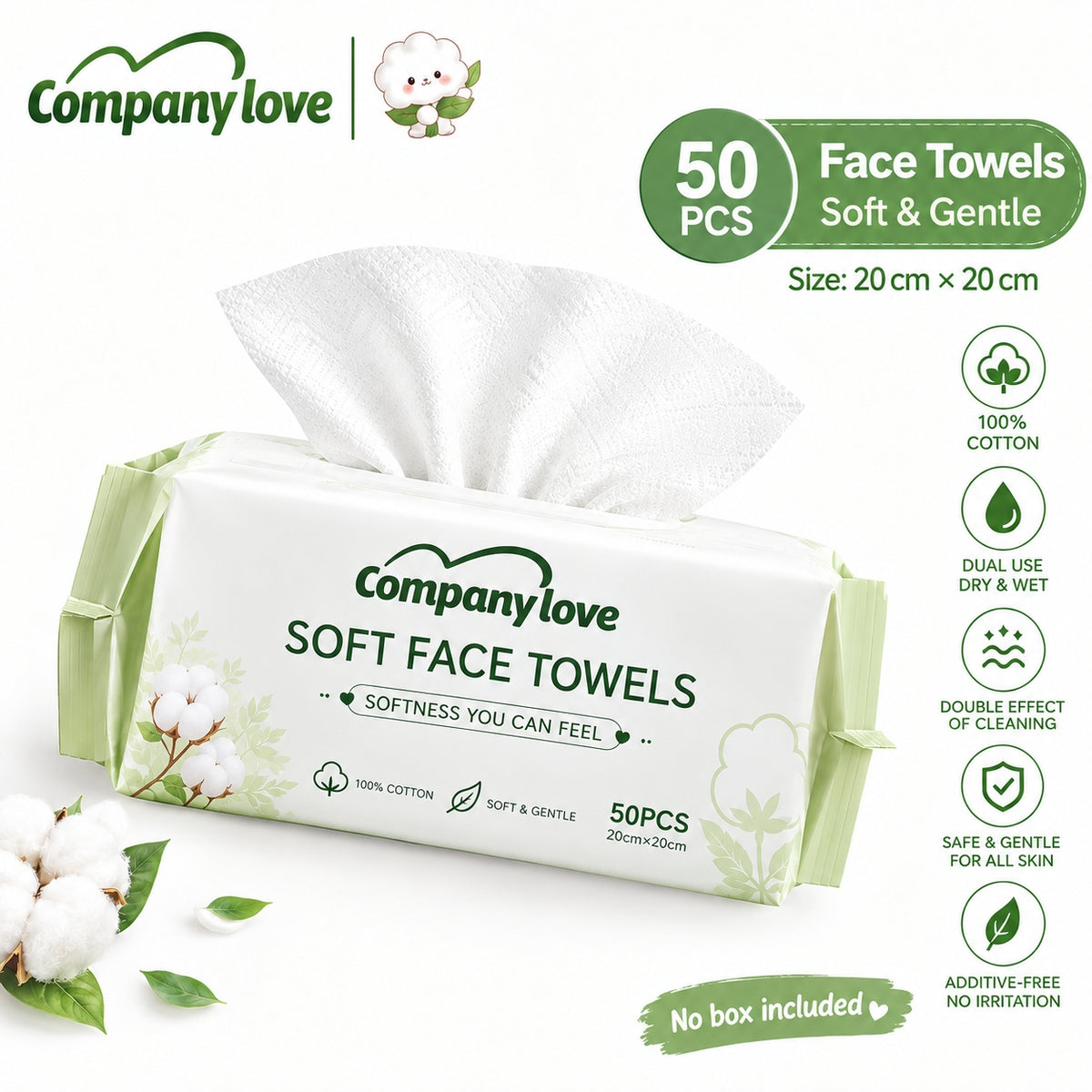 Companylove Soft Face Towels 1Pack（50pcs） 100% Pure cotton face towel 20cmx20cm
